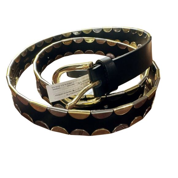 J. Crew Women\'s Classic Metallic-Tipped Belt in Leather Black Size Large NWT main image 8